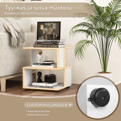 Moderni valkoinen kolmitasoinen yöpöytä säilytystilalla