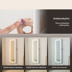 Lukittava valkoinen korukaappi peilillä ja LED-valaistuksella