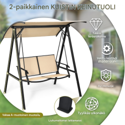 Kaksipaikkainen säädettävä terassikeinu katoksella, beige Kaksipaikkainen säädettävä terassikeinu katoksella, beige