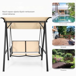 Kaksipaikkainen säädettävä terassikeinu katoksella, beige Kaksipaikkainen säädettävä terassikeinu katoksella, beige