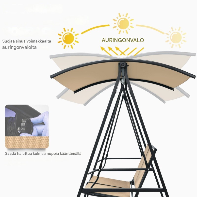 Kaksipaikkainen säädettävä terassikeinu katoksella, beige Kaksipaikkainen säädettävä terassikeinu katoksella, beige