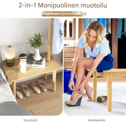 3-in-1 massiivipuinen naulakko ja kenkäpenkki luonnonvärinen