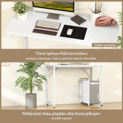 Säädettävä valkoinen tietokonepöytä kotitoimistoon ja opiskeluun