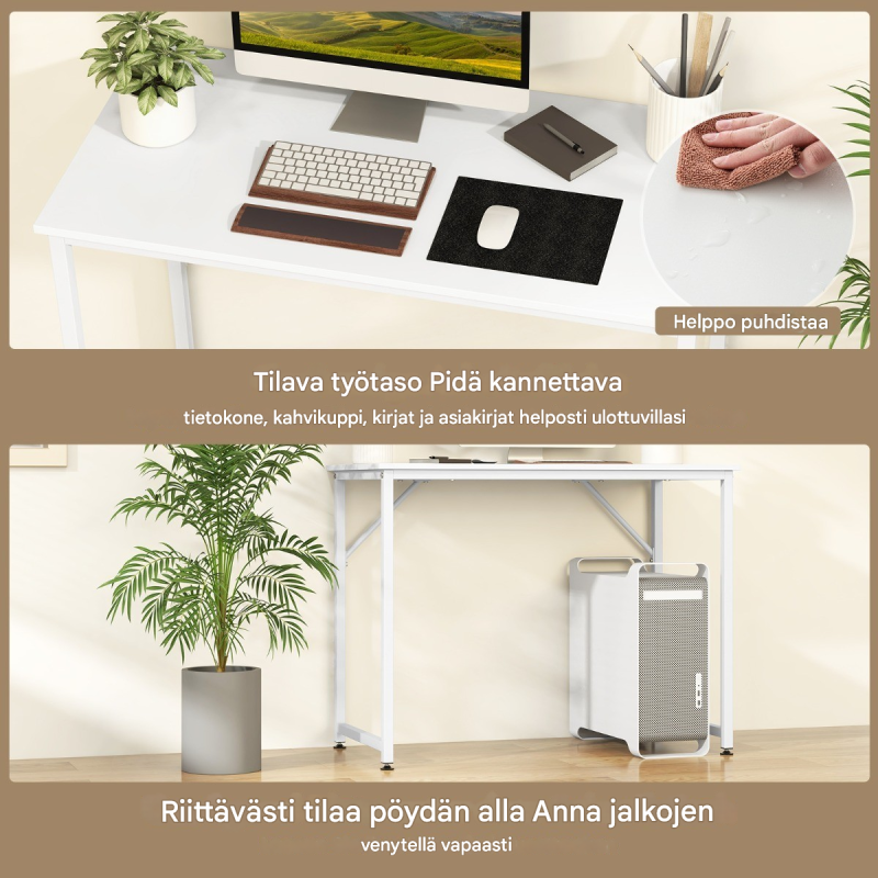 Säädettävä valkoinen tietokonepöytä kotitoimistoon ja opiskeluun