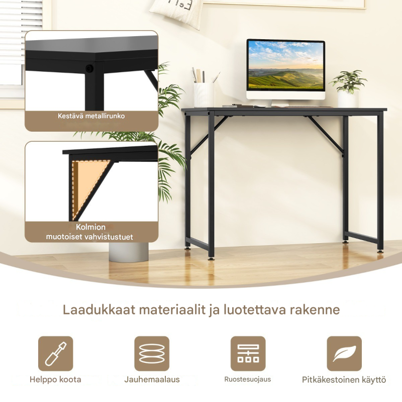 Säädettävä musta tietokonepöytä kotitoimistoon ja opiskeluun