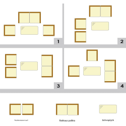 Neljän osan harmaa ulkoterassisetti PE-rottingista ja lasipöydällä