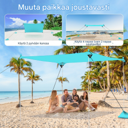 Kannettava turkoosi aurinkosuoja 230x200 cm hiekkasäkeillä