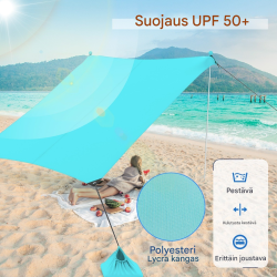 Kannettava turkoosi aurinkosuoja 230x200 cm hiekkasäkeillä
