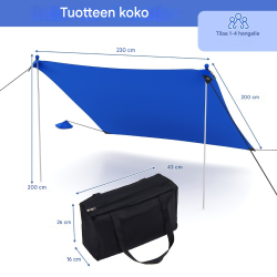 Sininen aurinkosuoja 230x200 cm UPF 50+ hiekkasäkeillä