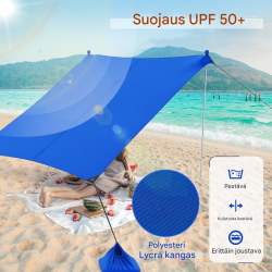 Sininen aurinkosuoja 230x200 cm UPF 50+ hiekkasäkeillä
