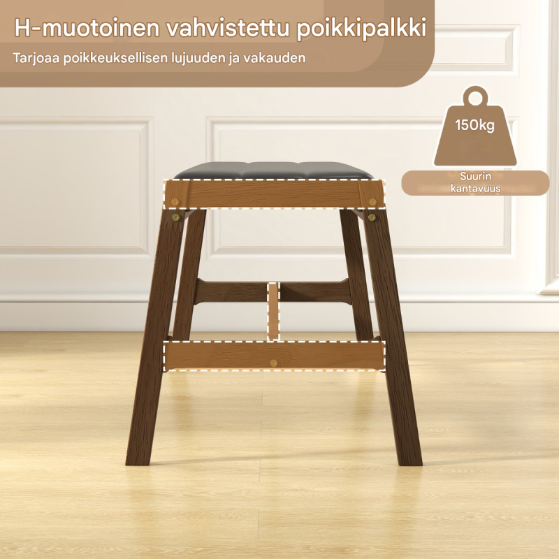 Massiivipuinen ruokailupenkki, keinonahkainen istuin, pähkinä, ruskea