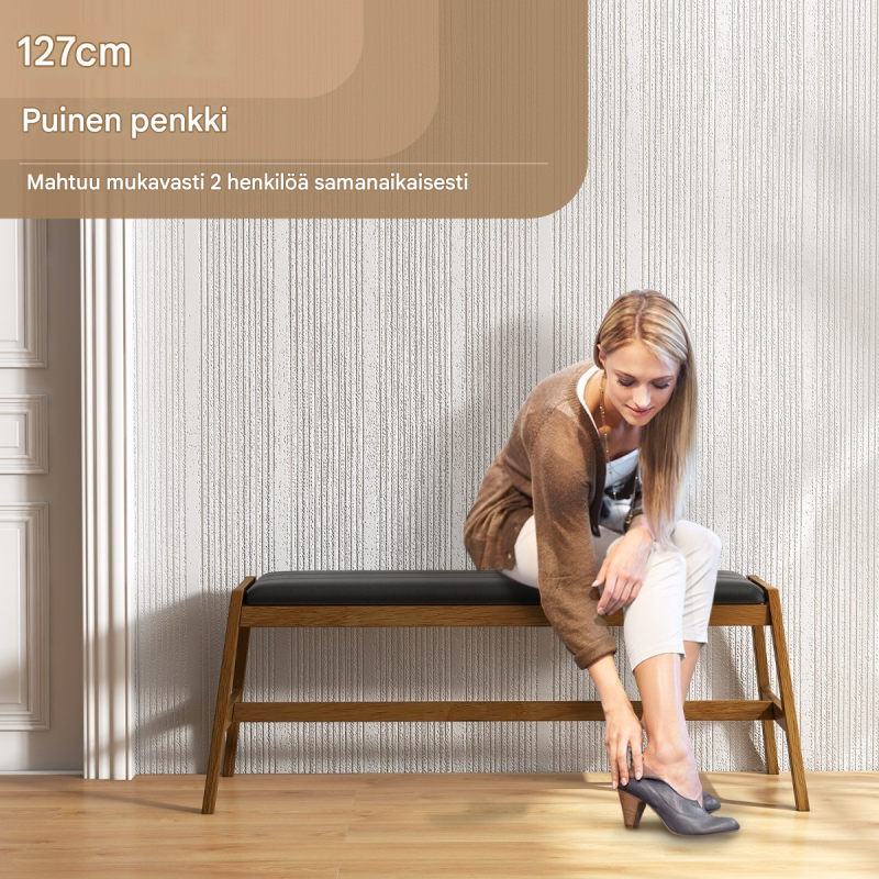 Massiivipuinen ruokailupenkki, keinonahkainen istuin, pähkinä, ruskea