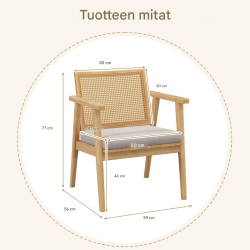 Kaksi rottinkituolia irrotettavalla tyynyllä, luonnonväri