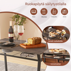 Harmaa 5-osainen ruokailuryhmä pöydällä ja neljällä tuolilla