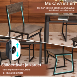 Harmaa 5-osainen ruokailuryhmä pöydällä ja neljällä tuolilla