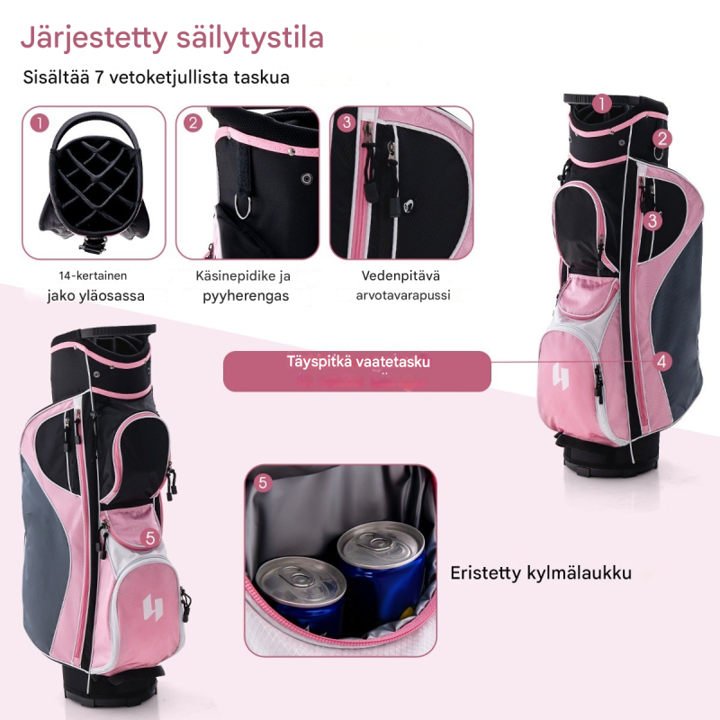 Naisten 11-osainen oikeakätinen golfsetti sadesuojalla, pinkki - oikeakätinen