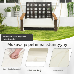 Valkoinen rottinki riippukeinutuoli pehmusteilla ulkokäyttöön Valkoinen rottinki riippukeinutuoli pehmusteilla ulkokäyttöön