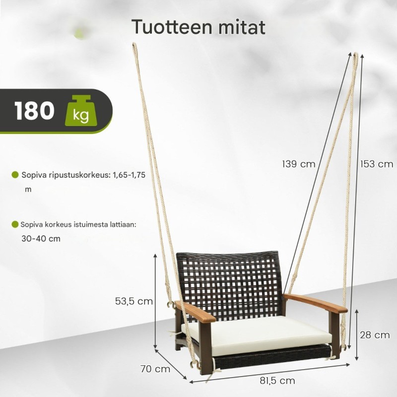 Valkoinen rottinki riippukeinutuoli pehmusteilla ulkokäyttöön Valkoinen rottinki riippukeinutuoli pehmusteilla ulkokäyttöön