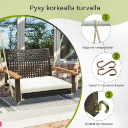 Valkoinen rottinki riippukeinutuoli pehmusteilla ulkokäyttöön Valkoinen rottinki riippukeinutuoli pehmusteilla ulkokäyttöön