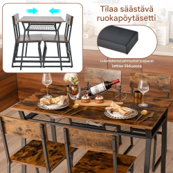 Ruokailuryhmä 5-osainen rustiikkinen pöytä ja tuolit