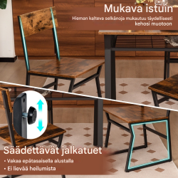 Ruokailuryhmä 5-osainen rustiikkinen pöytä ja tuolit