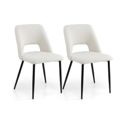 Kaksi beigeä ruokapöydän tuolia samettityynyllä ja metallirungolla