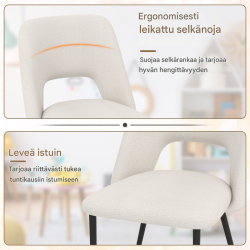 Kaksi beigeä ruokapöydän tuolia samettityynyllä ja metallirungolla