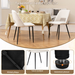 Kaksi beigeä ruokapöydän tuolia samettityynyllä ja metallirungolla