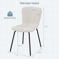 Neljän ruokapöydän tuolin setti, beige, ergonominen muotoilu