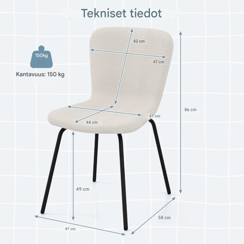 Neljän ruokapöydän tuolin setti, beige, ergonominen muotoilu