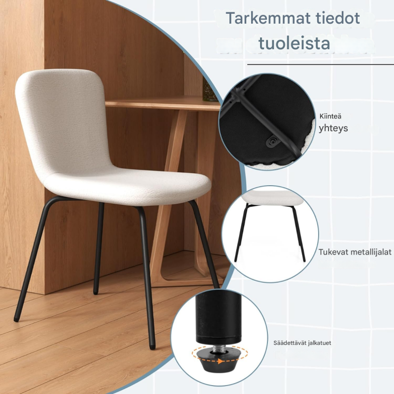 Neljän ruokapöydän tuolin setti, beige, ergonominen muotoilu
