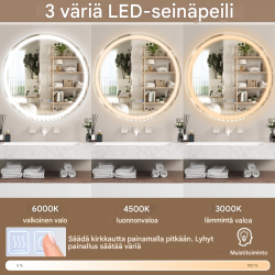 Hopeapeili anti-huurre LED-valaistuksella ja kosketusohjauksella