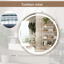 Hopeapeili anti-huurre LED-valaistuksella ja kosketusohjauksella