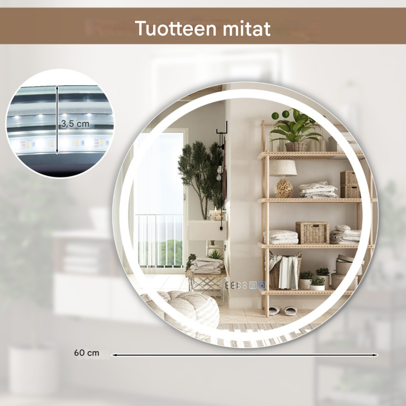 Hopeapeili anti-huurre LED-valaistuksella ja kosketusohjauksella