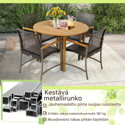 Neljän ruskean rottinkituolin setti akasiapuukäsinojilla