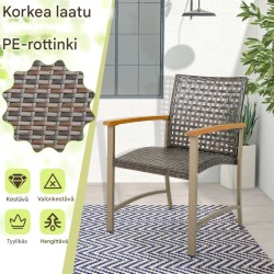 Neljän ruskean rottinkituolin setti akasiapuukäsinojilla