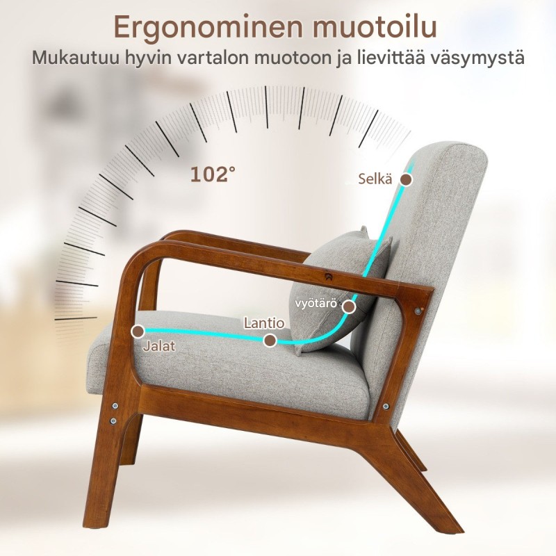 Moderni harmaa olohuoneen nojatuoli käsinojilla ja pehmusteilla