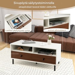Valkoinen sohvapöytä säilytystilalla ja väriblokattu muotoilu Valkoinen sohvapöytä säilytystilalla ja väriblokattu muotoilu