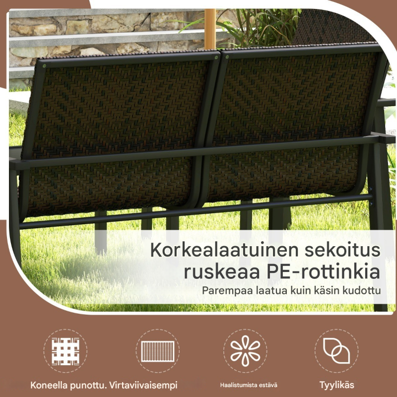 Rottinkinen terassikalustesetti 4-osainen ruskea ulkokäyttöön