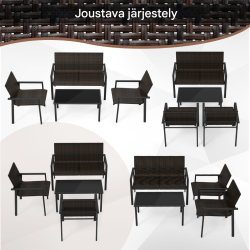 Rottinkinen terassikalustesetti 4-osainen ruskea ulkokäyttöön