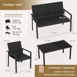 Rottinkinen musta terassikalustesetti 4-osainen ulkokäyttöön