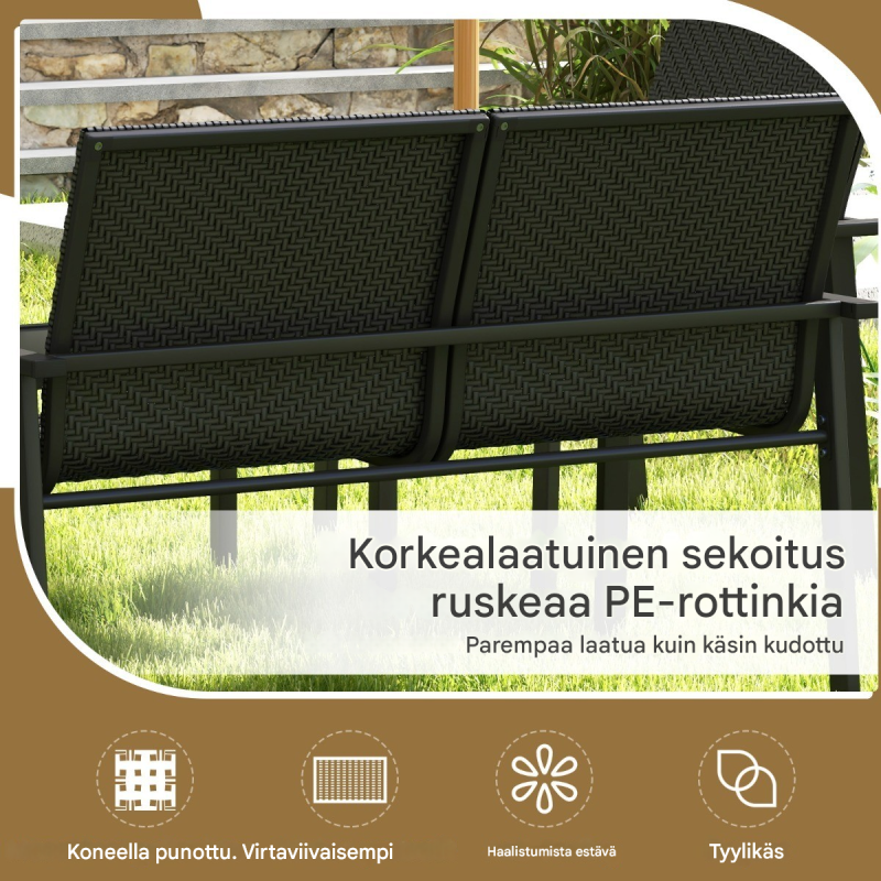 Rottinkinen musta terassikalustesetti 4-osainen ulkokäyttöön