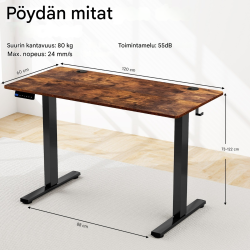 Sähköinen korkeussäädettävä seisomapöytä, rustiikkinen ruskea, 120x60 cm