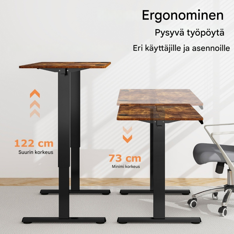 Sähköinen korkeussäädettävä seisomapöytä, rustiikkinen ruskea, 120x60 cm