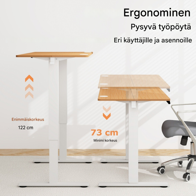 Sähköisesti säädettävä seisomapöytä 120x60 cm, luonnonväri