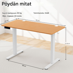 Sähköisesti säädettävä seisomapöytä 120x60 cm, luonnonväri