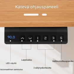 Sähköisesti säädettävä seisomapöytä 120x60 cm, luonnonväri