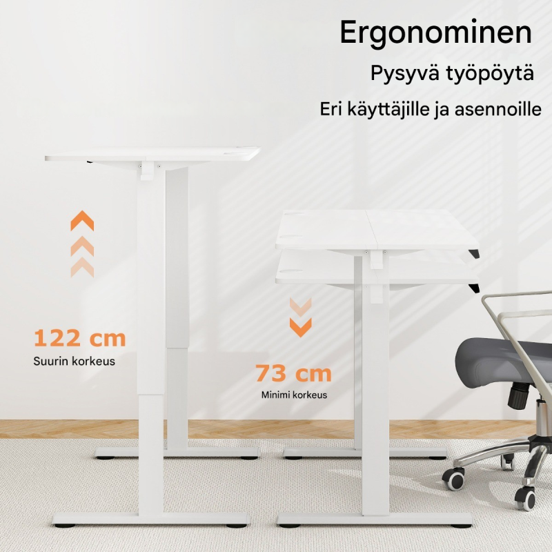 Sähköisesti säädettävä seisomapöytä 120x60 cm, rustiikkinen valkoinen
