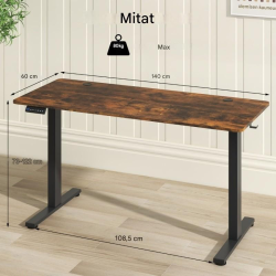 Säädettävä sähköpöytä 140x60 cm, rustiikkinen ruskea