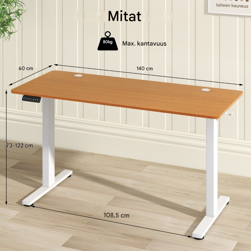 Sähköinen korkeussäädettävä seisomapöytä 140x60 cm luonnonväri